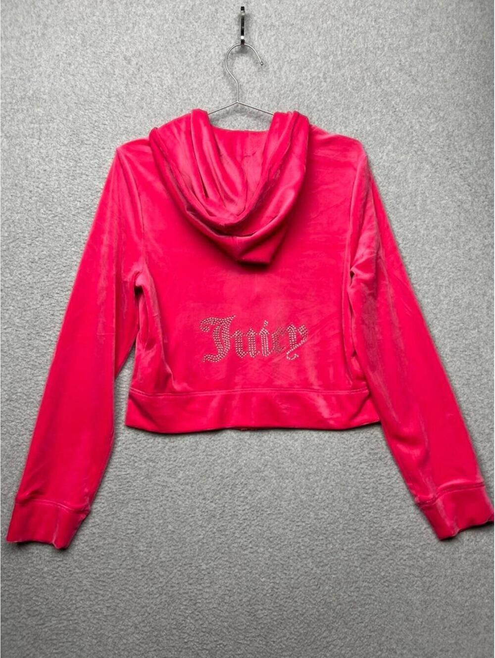 Juicy Couture L Womens Pink Velour Bling Zip Hoodie Jacket Y2K Tracksuit NWT